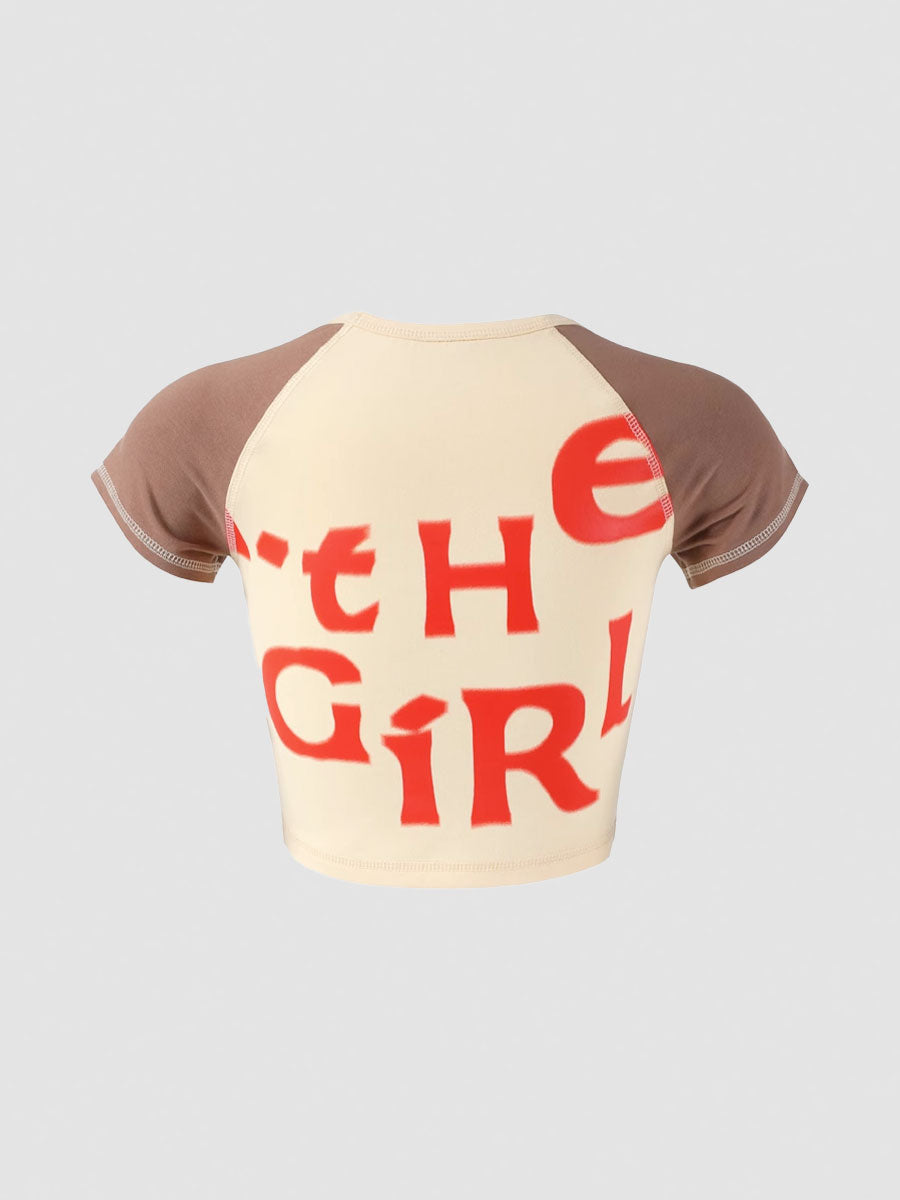 Letter Embroidery Short Sleeve Top