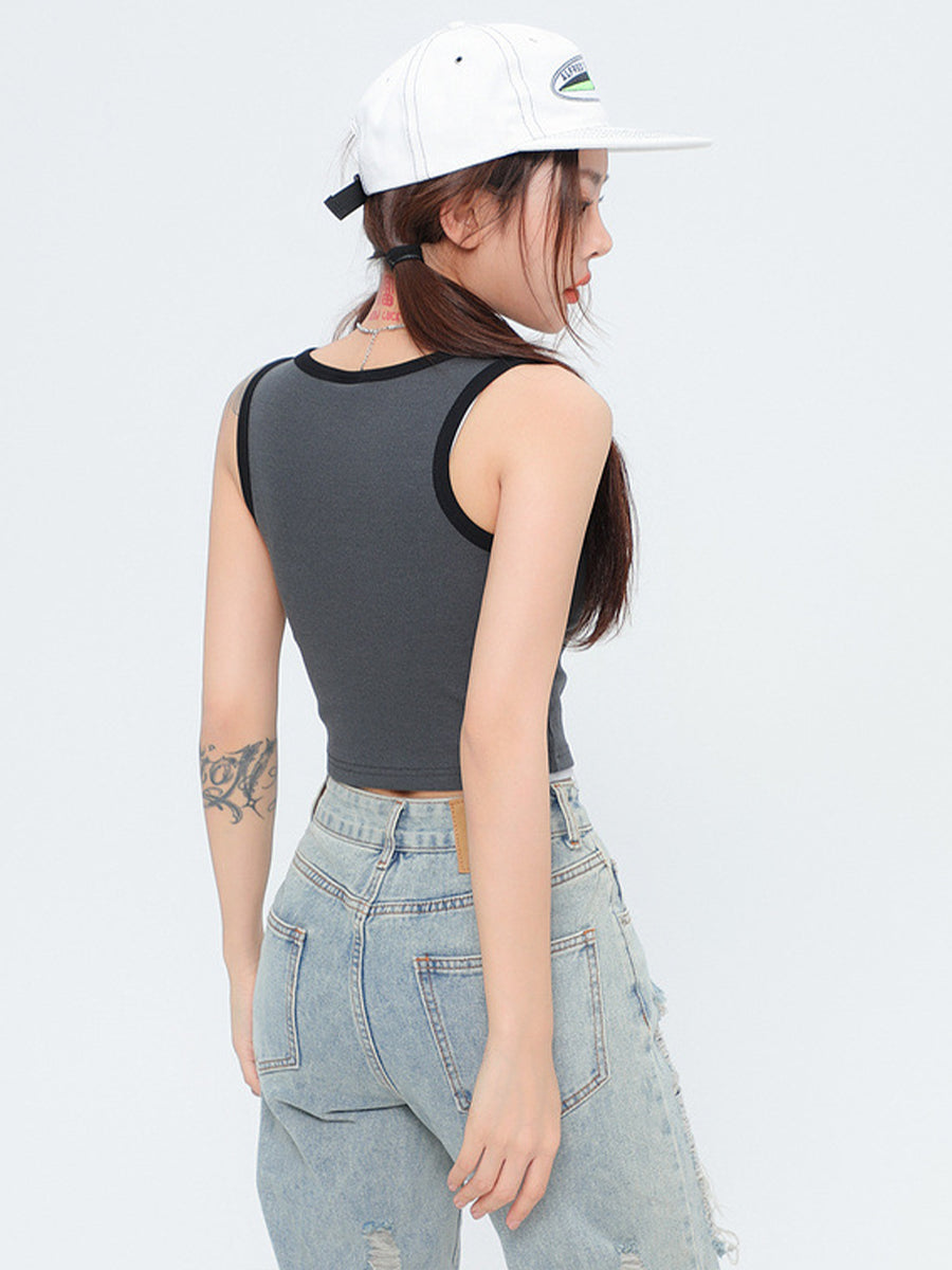 Vintage Printed Sleeveless Tank Top