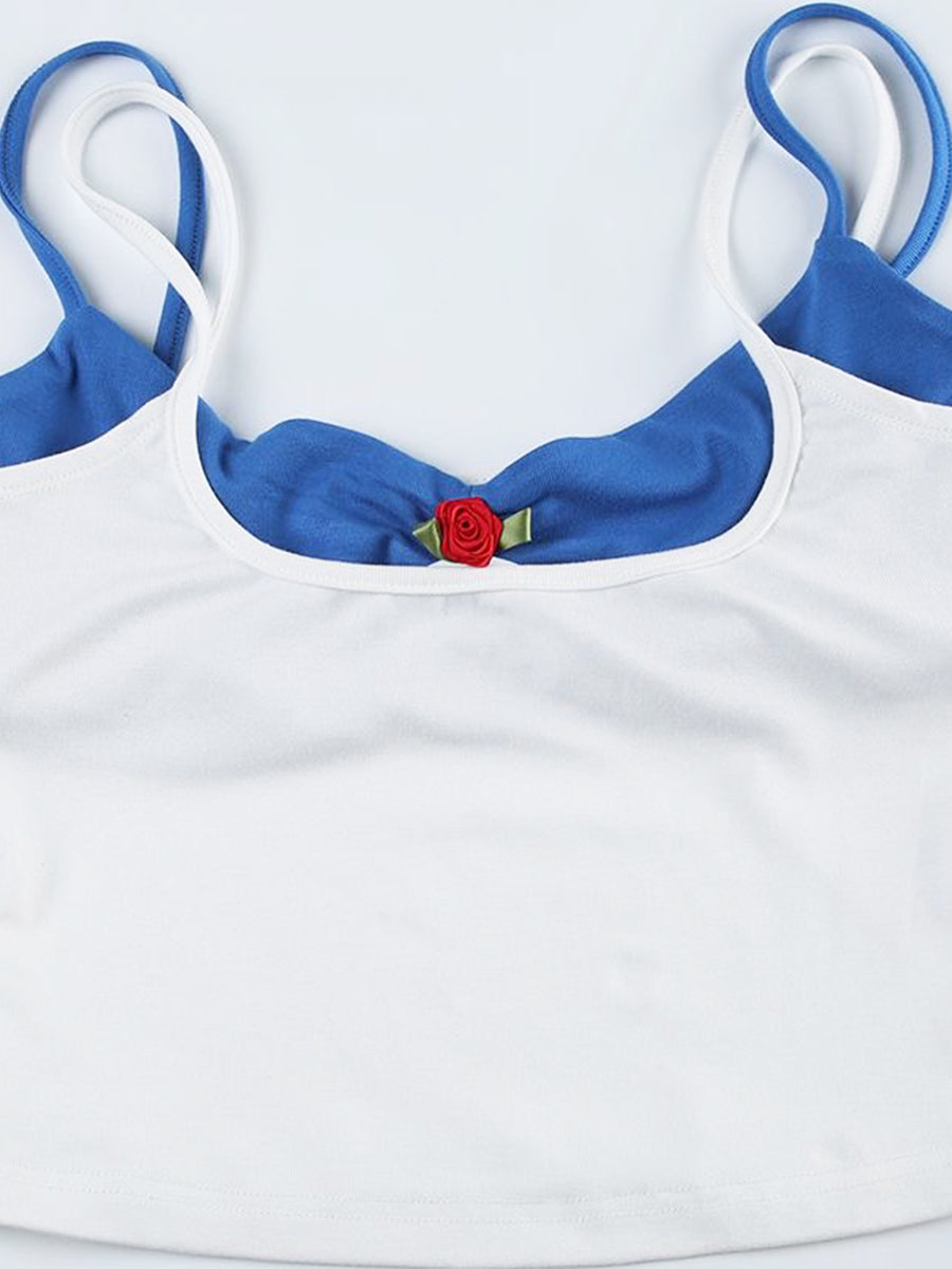Fake Two Pieces Patchwork Double Color Camisole Top