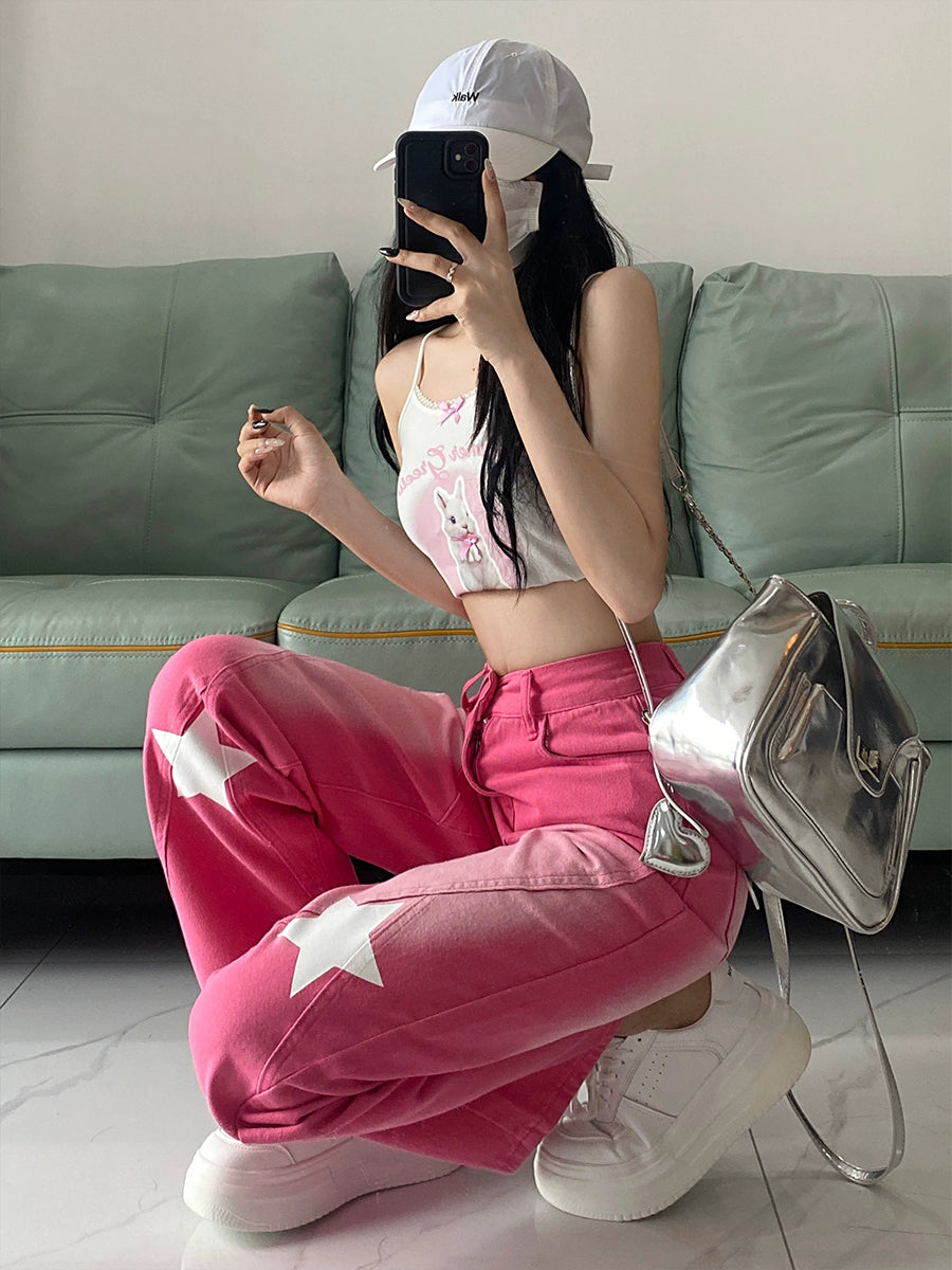 Pink Stars Denim Pants
