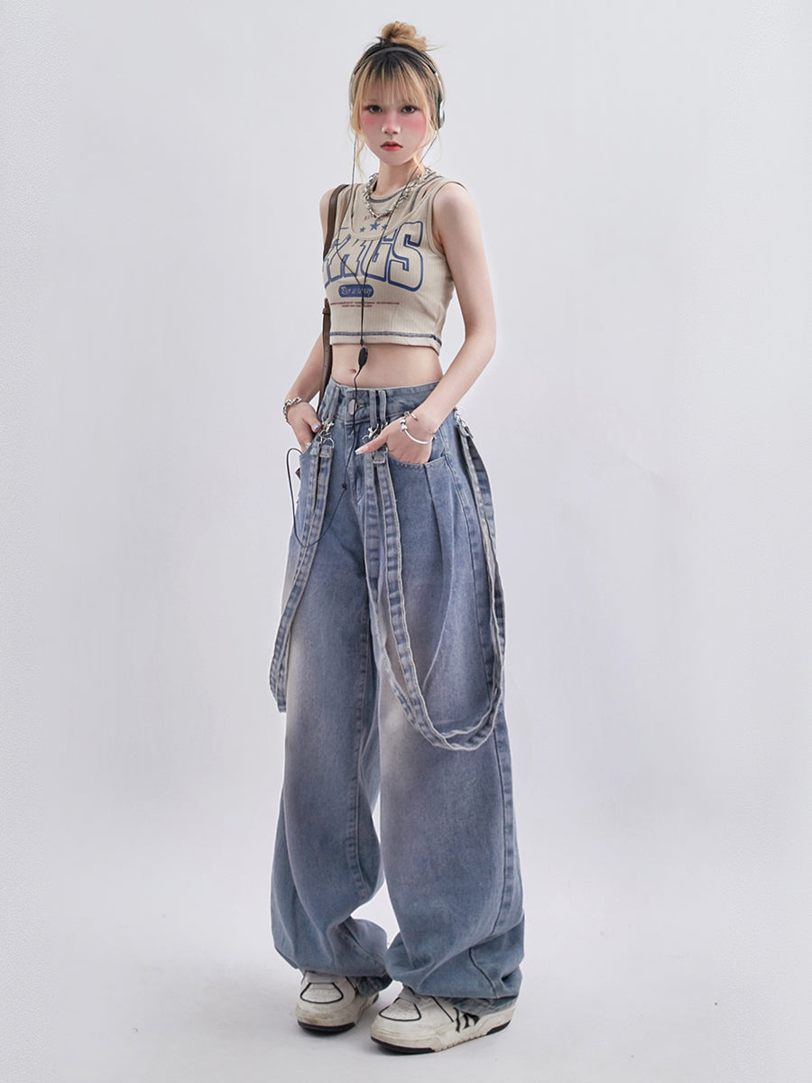 High Waisted Blue Loose Jeans