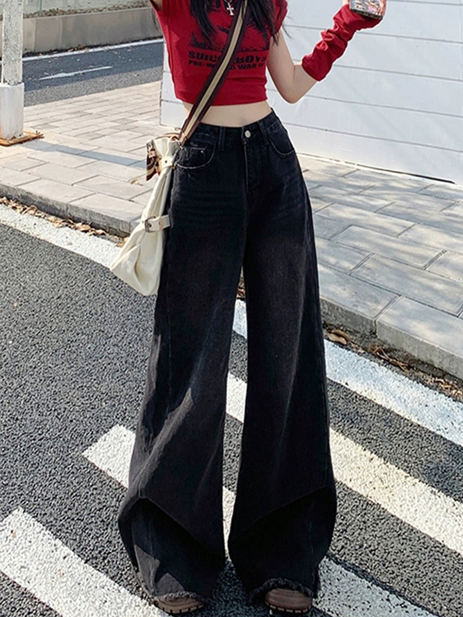 Vintage Raw Hem Wide Leg Long Jeans