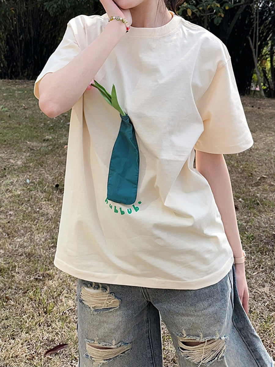 Tulip Print Oversize Short Sleeve Top
