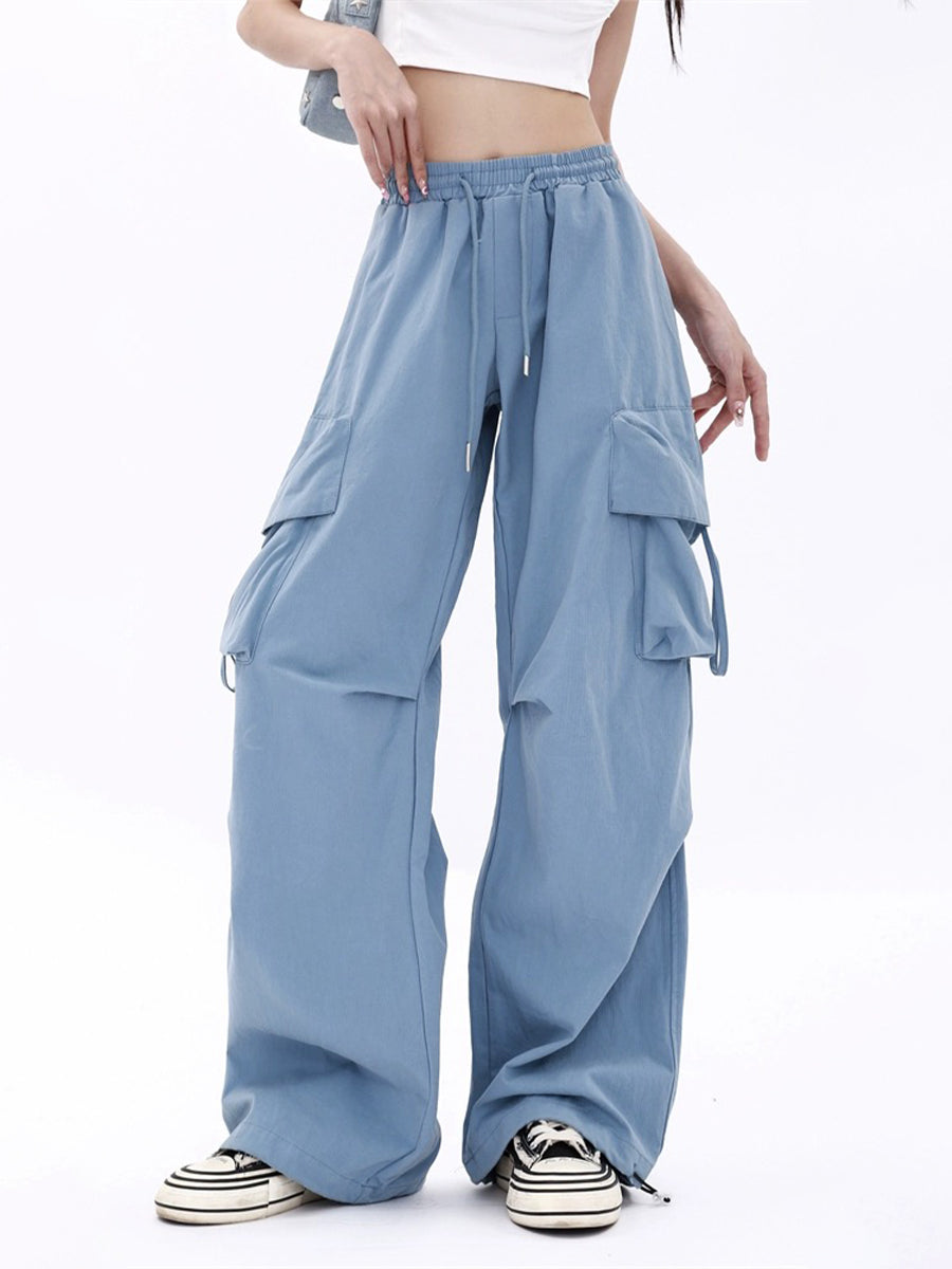 Casual Light Blue Loose Fit Cargo Sweatpants