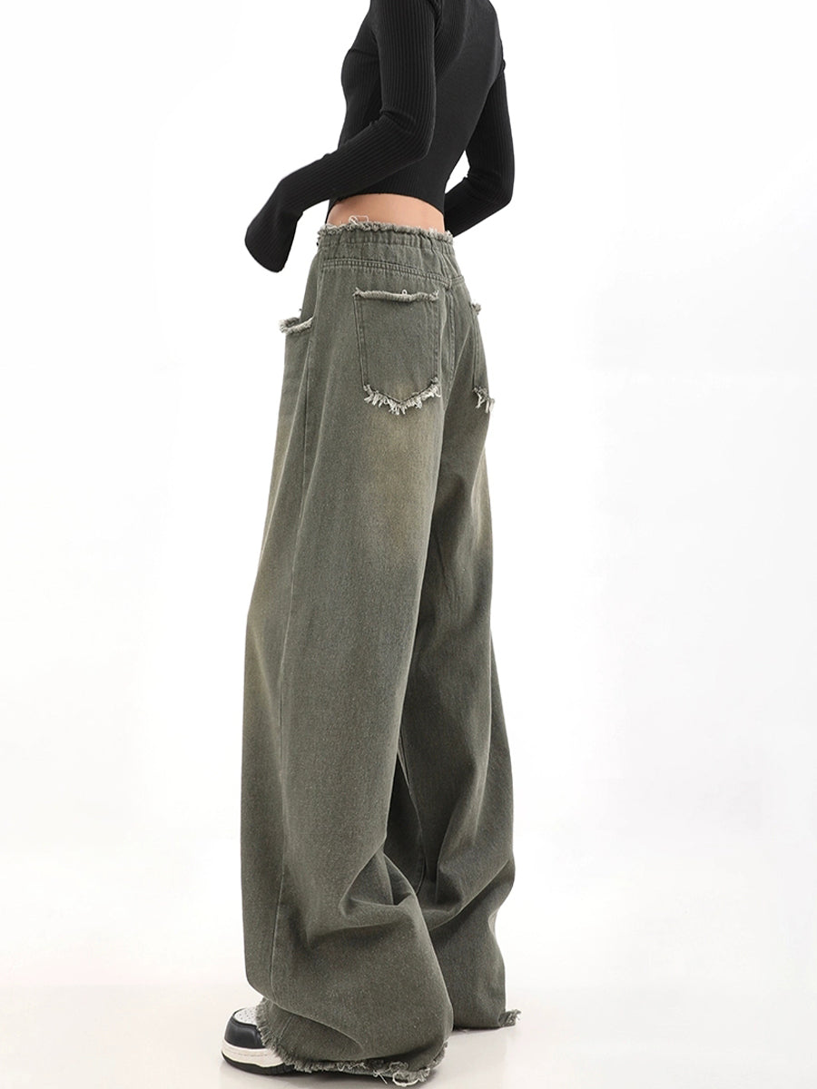 Loose Straight Raw Edge Denim Jeans