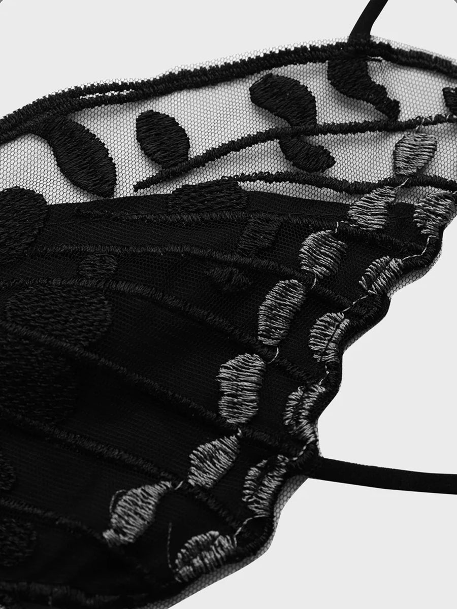 Lace Butterfly Halter Top&Black Brassiere