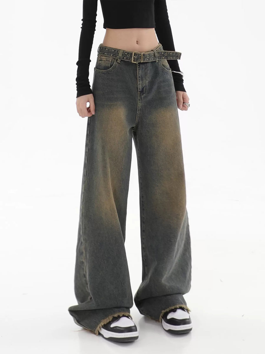 Vintage Loose Raw Hem Denim Jeans