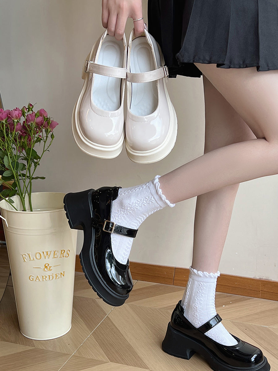 Ankle Straps Round Toe Chunky Heeled Pumps