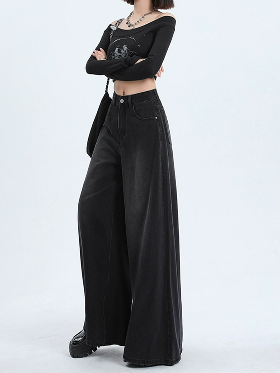 Solid Color Relaxed Fit High Rise Jeans Denim Pants