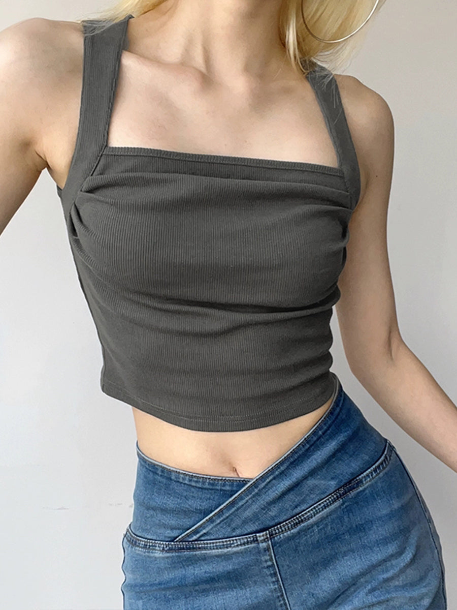 Grey Pleated Tank Top