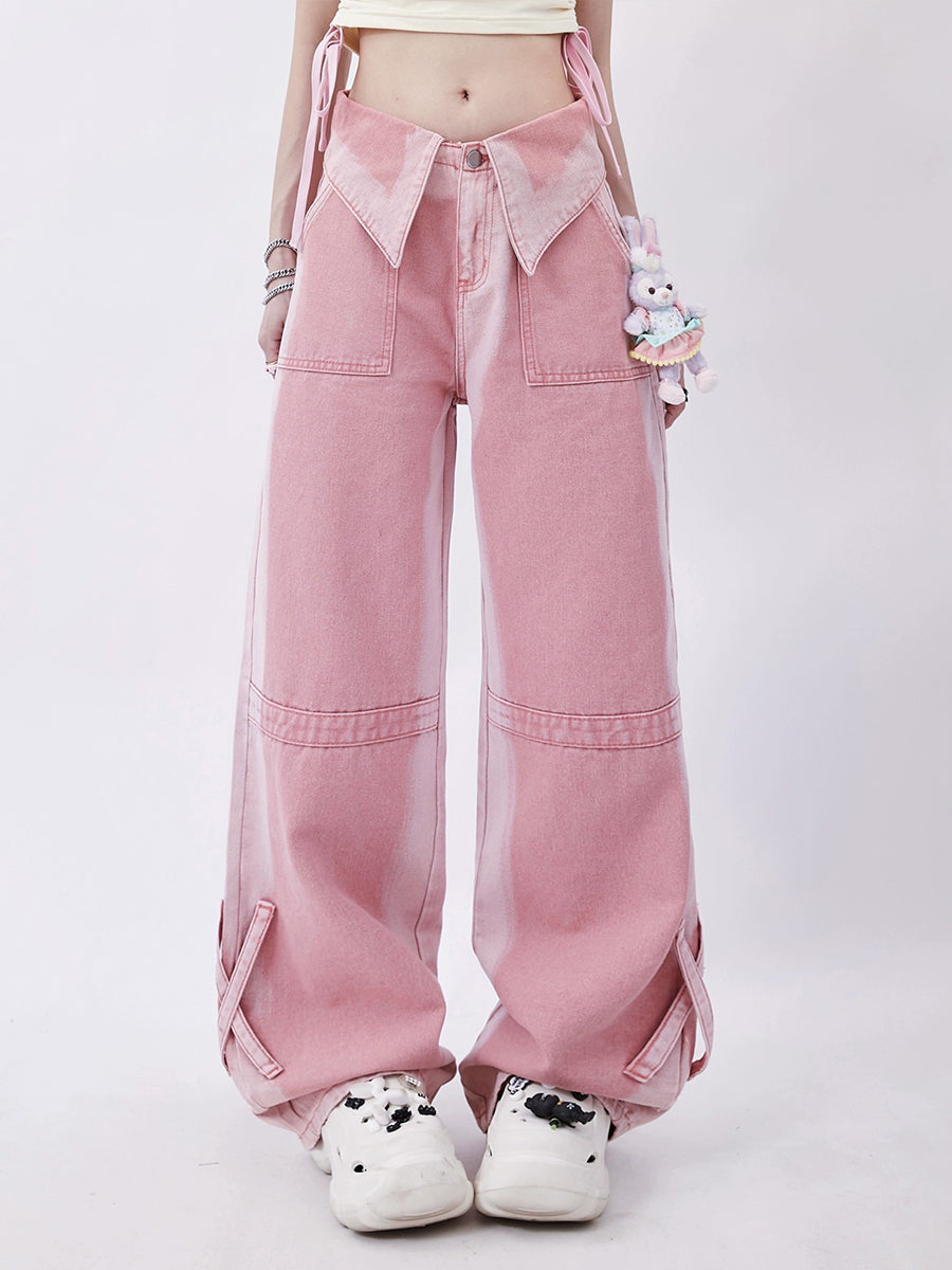 Pink Denim Loose Pants