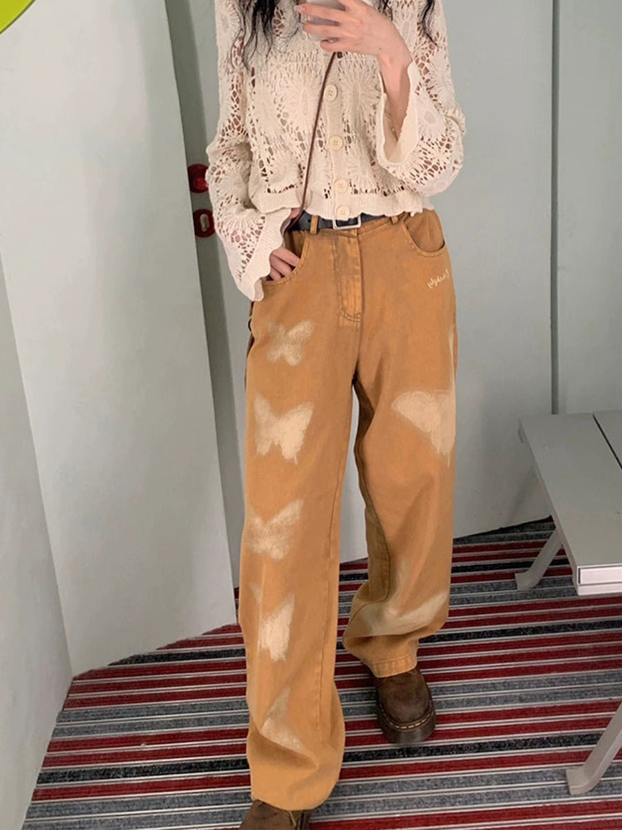 Women's Streetwear Y2K Butterfly Printed Loose Straight Leg Jeans