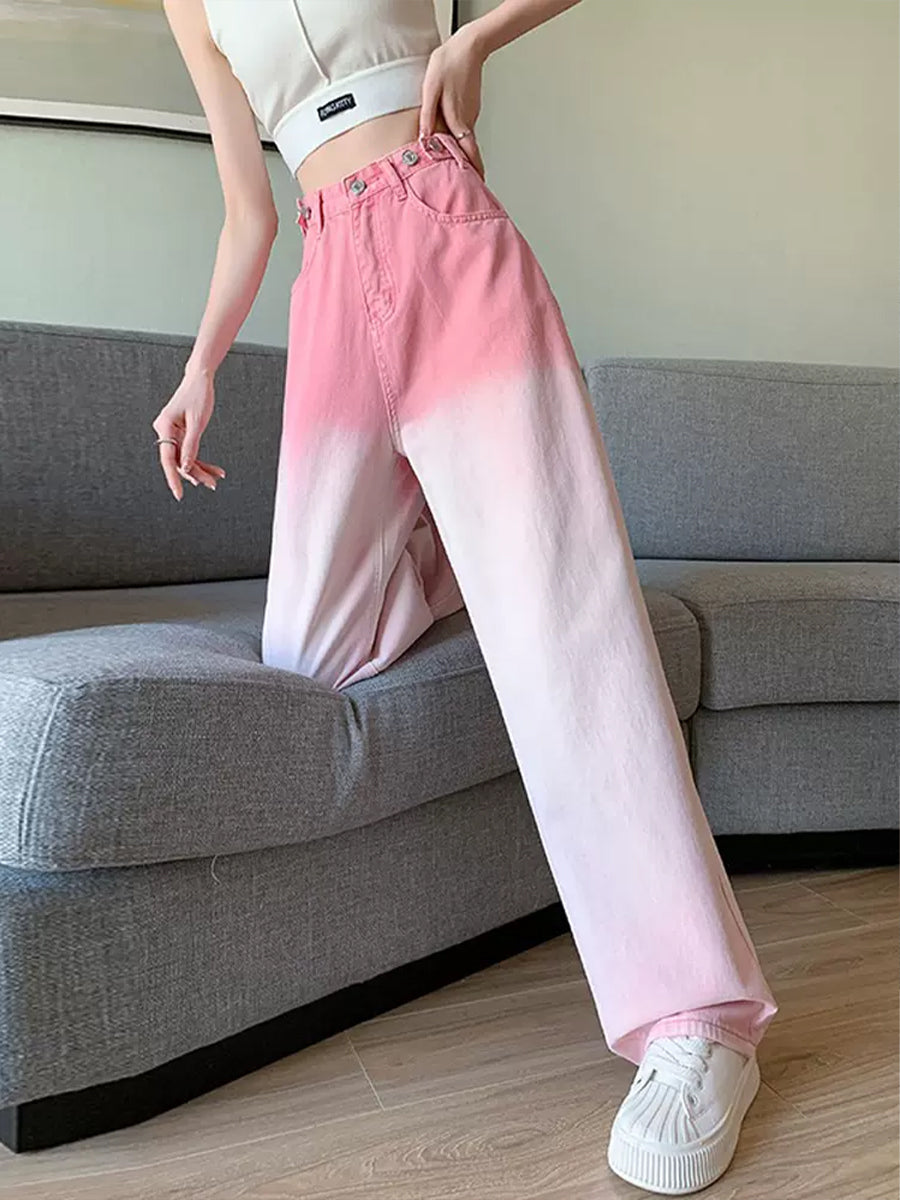 Pink Light Gradient High Waisted Straight Leg Denim Jeans