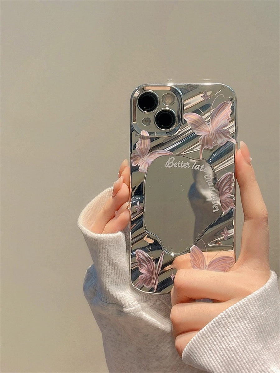 Pink Butterfly with Cosmetic Mirror Phone Case