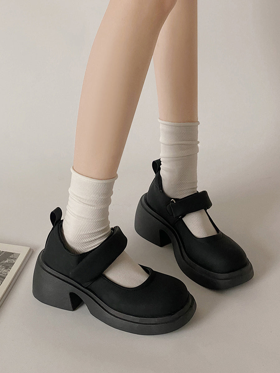 Soft Cloud Velcro Mary Jane Chunky Pumps Shoes(No Socks)