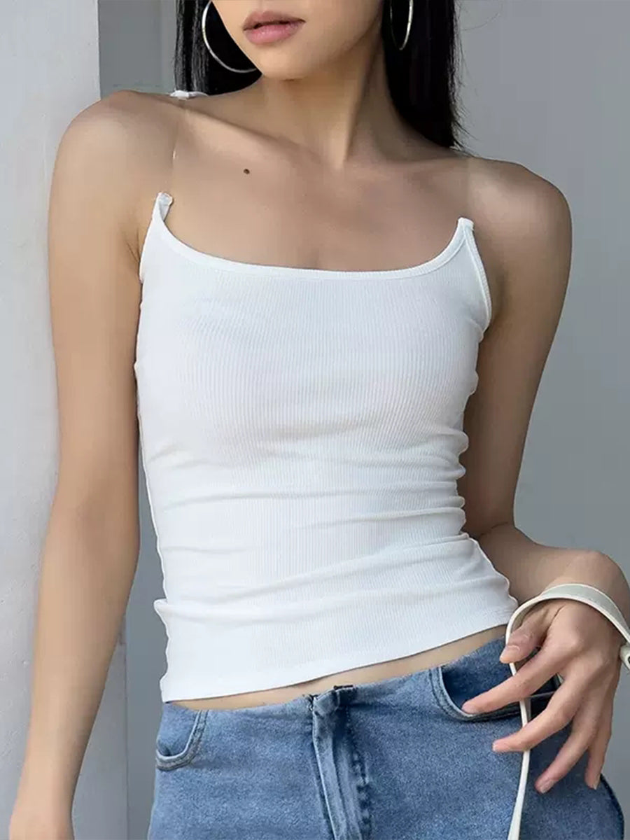 Sheer Straps Slim Sleeveless Top