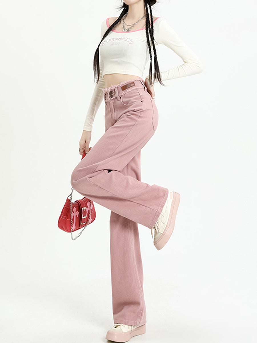 Pink Loose Denim Jeans