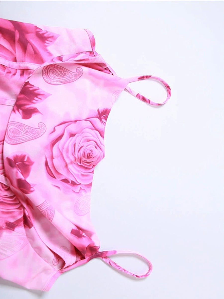 Rose Print Corset Cami Top