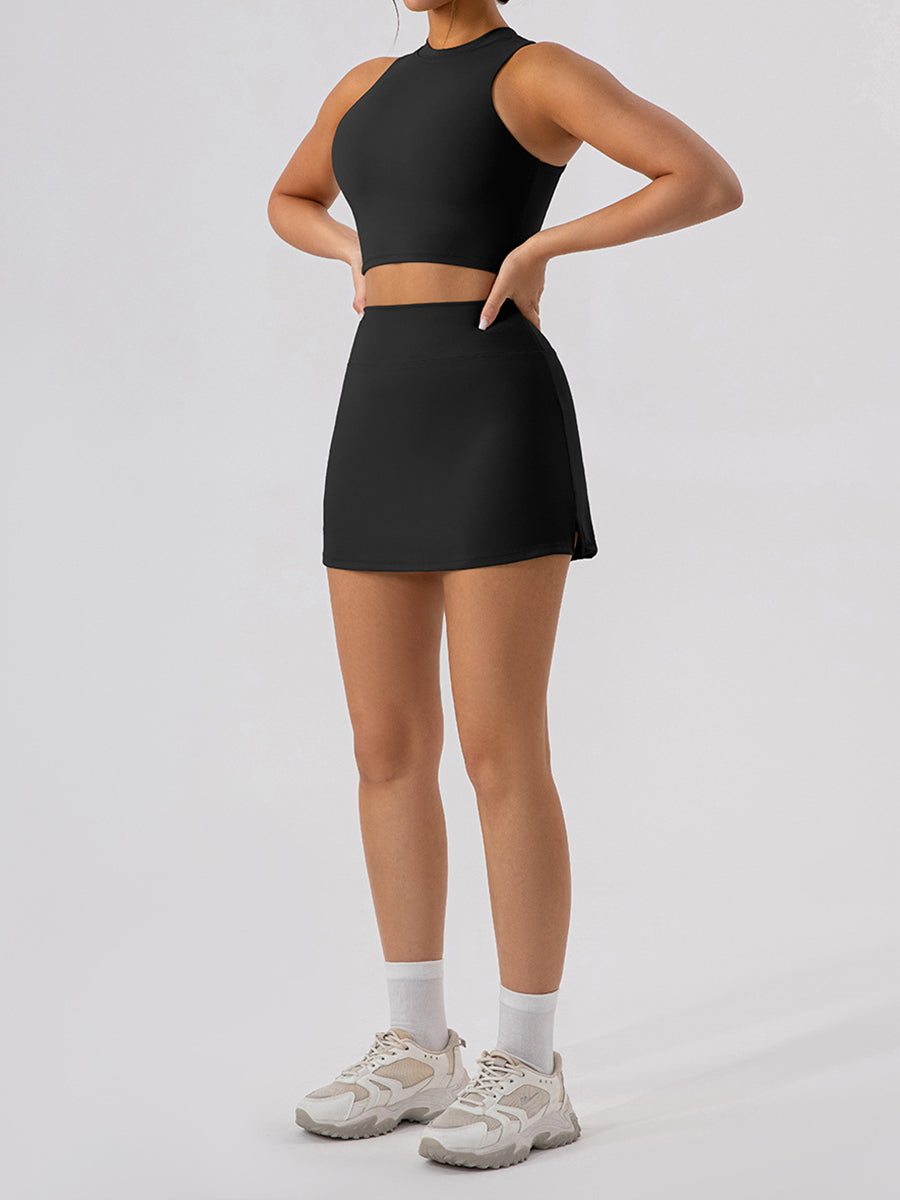 Solid Color Running Skorts for Causal Tummy Control Workout Skirt High Waisted Yoga Capris Shorts