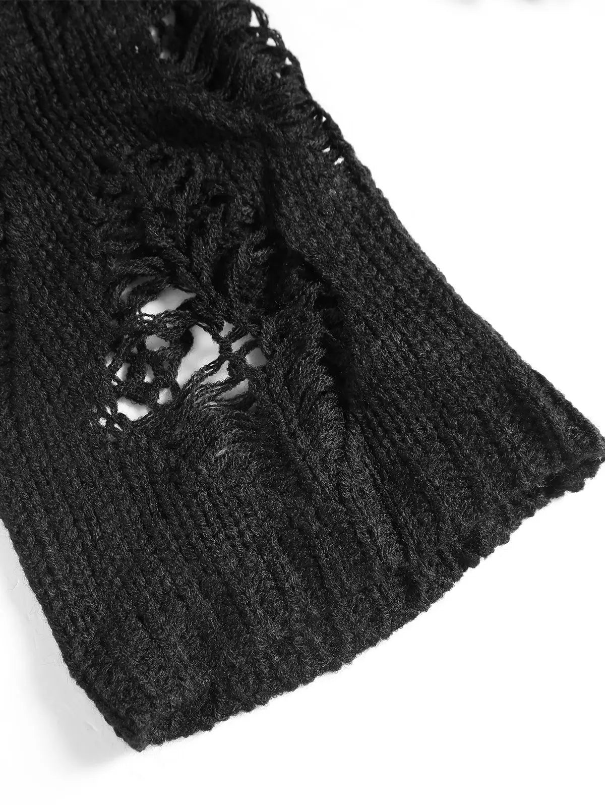 Black Hollow Holed Long Sleeved Woolden Blouse