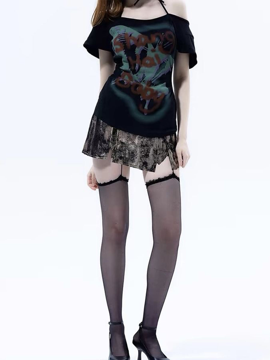 Graffiti Letter Print Short Sleeve Top