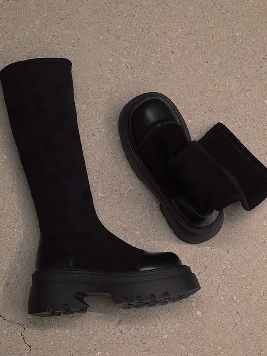 Women's Solid Color Zipper Height Increase Soft Solid Color Boots