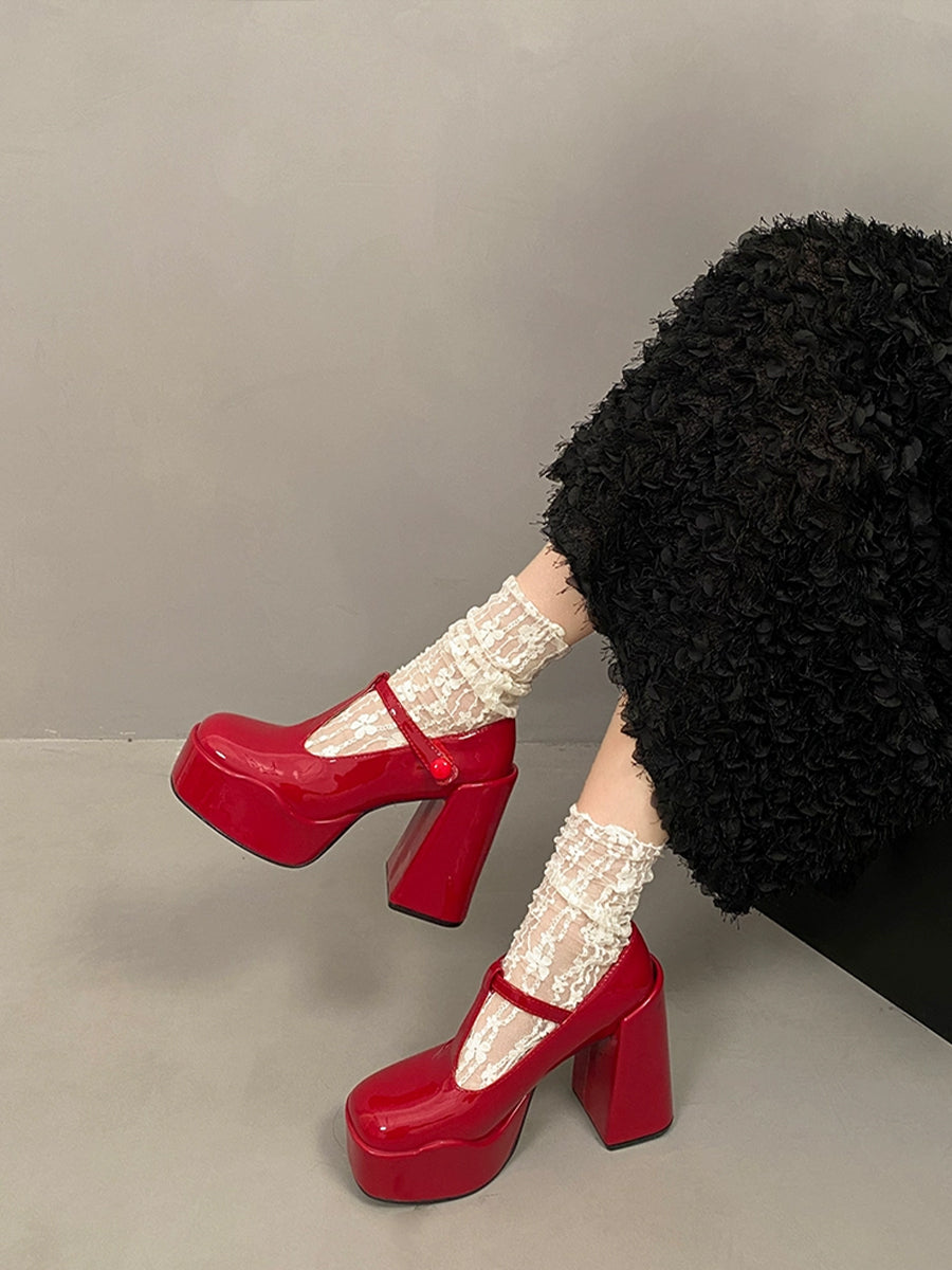 T-Strap Square Toe Mary Jane Heels Shoes