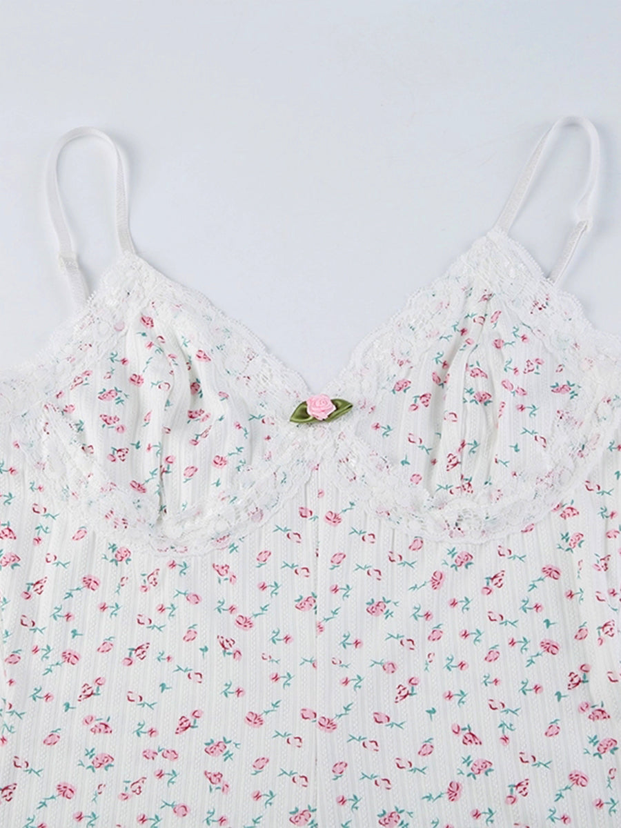 Lace Floral Print Halter/Long Sleeve Bodysuit