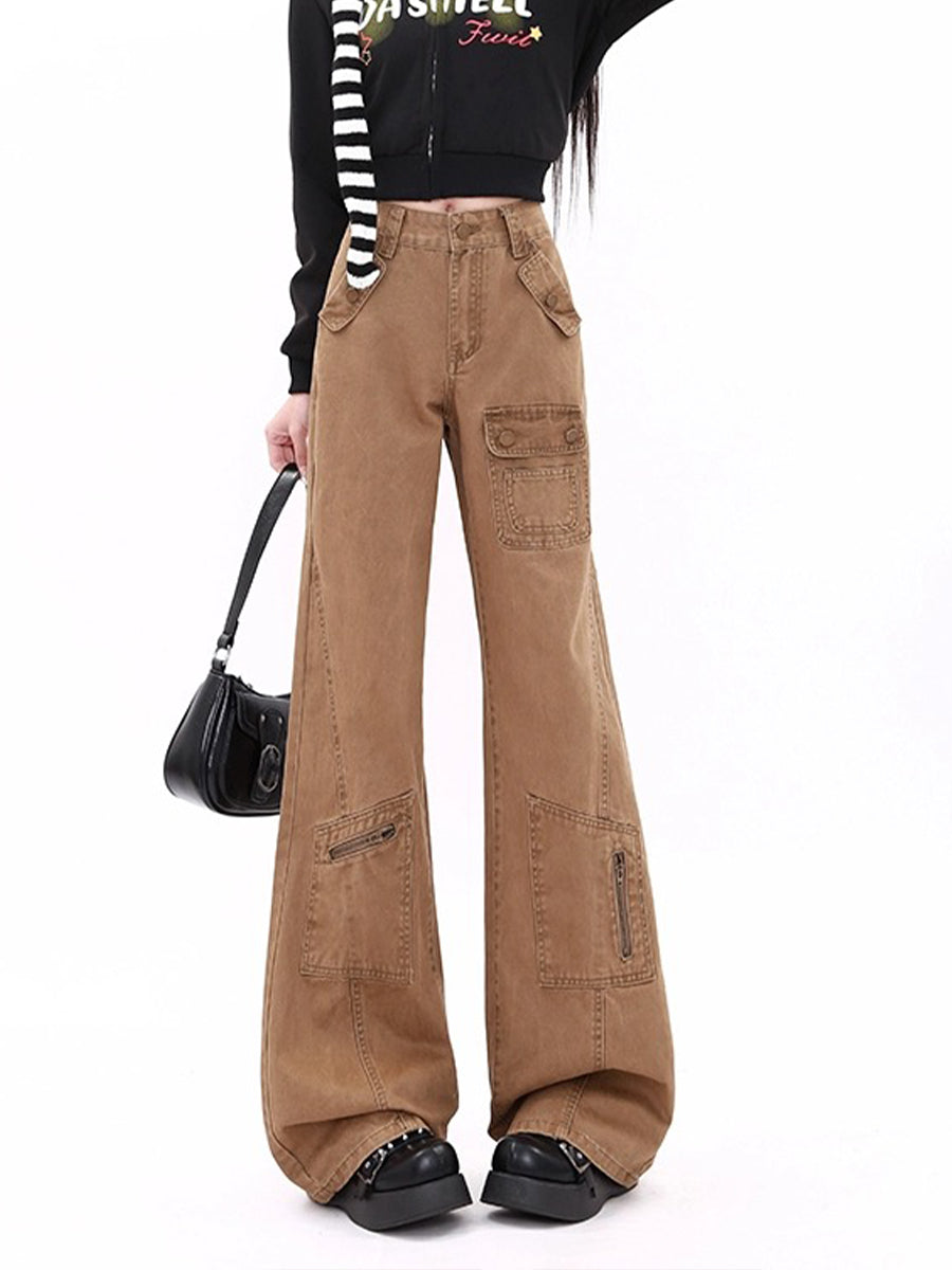 Zipper Pocket Loose Fit Denim Jeans