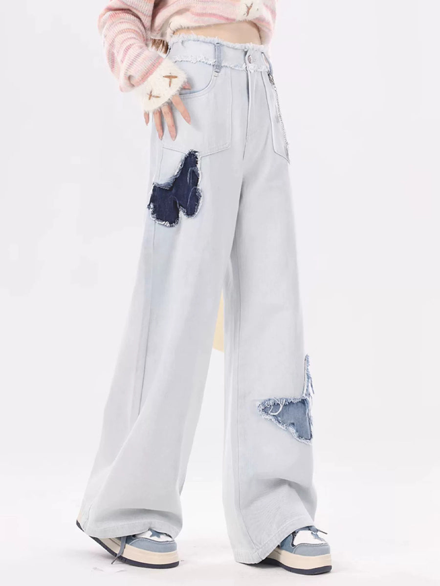Light Blue Butterfly Denim Jeans