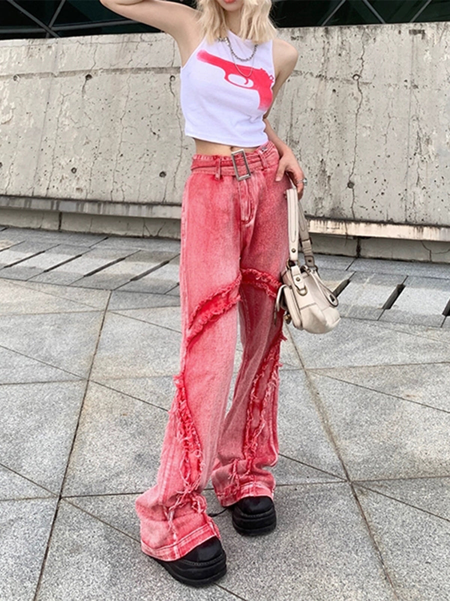 Pink Casual Denim Jeans
