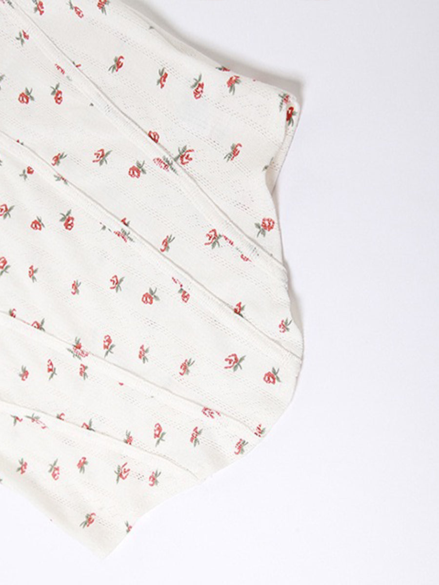 Rose Floral Print Knit Stretchy Cami Top + Long Skirt Two Piece Set