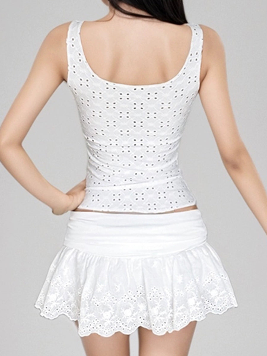 Crush Lace Motif Tiered Crop Top