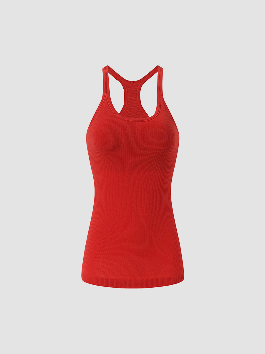 Solid Slim Fit Sports Tank Top Yoga Tank Gym Top with Chest Pads