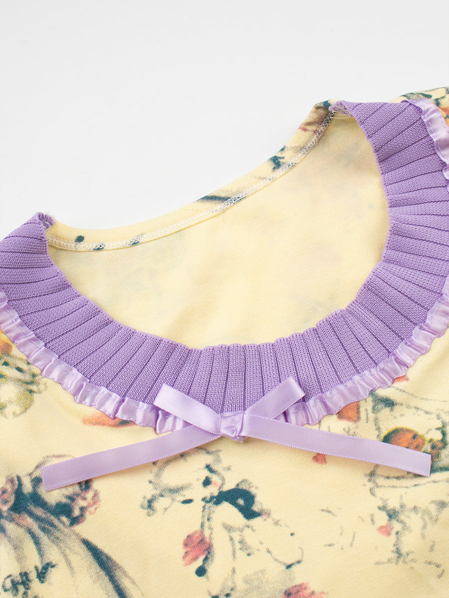 Angel Print Ruffle Tank Crop Top