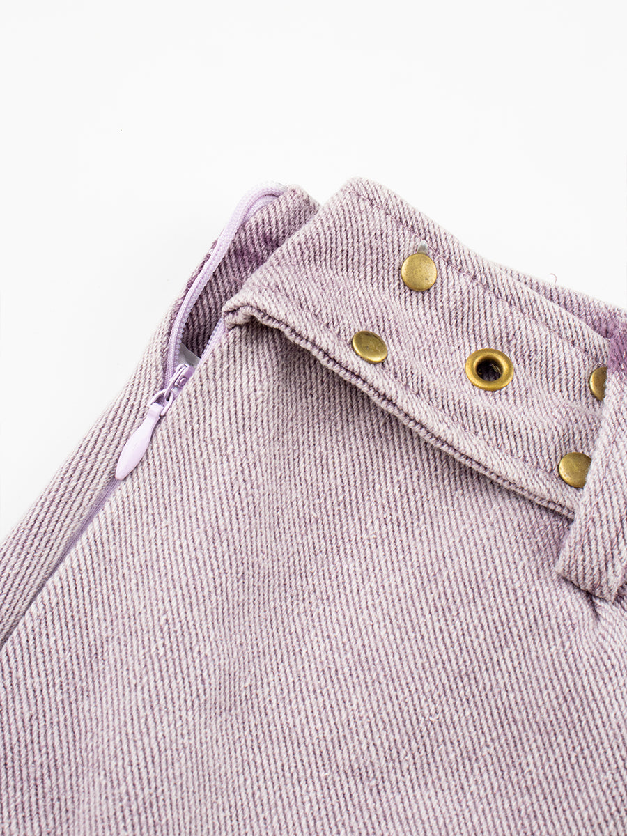 Fake Two Piece Patchwork Denim Pleated Hem Shorts
