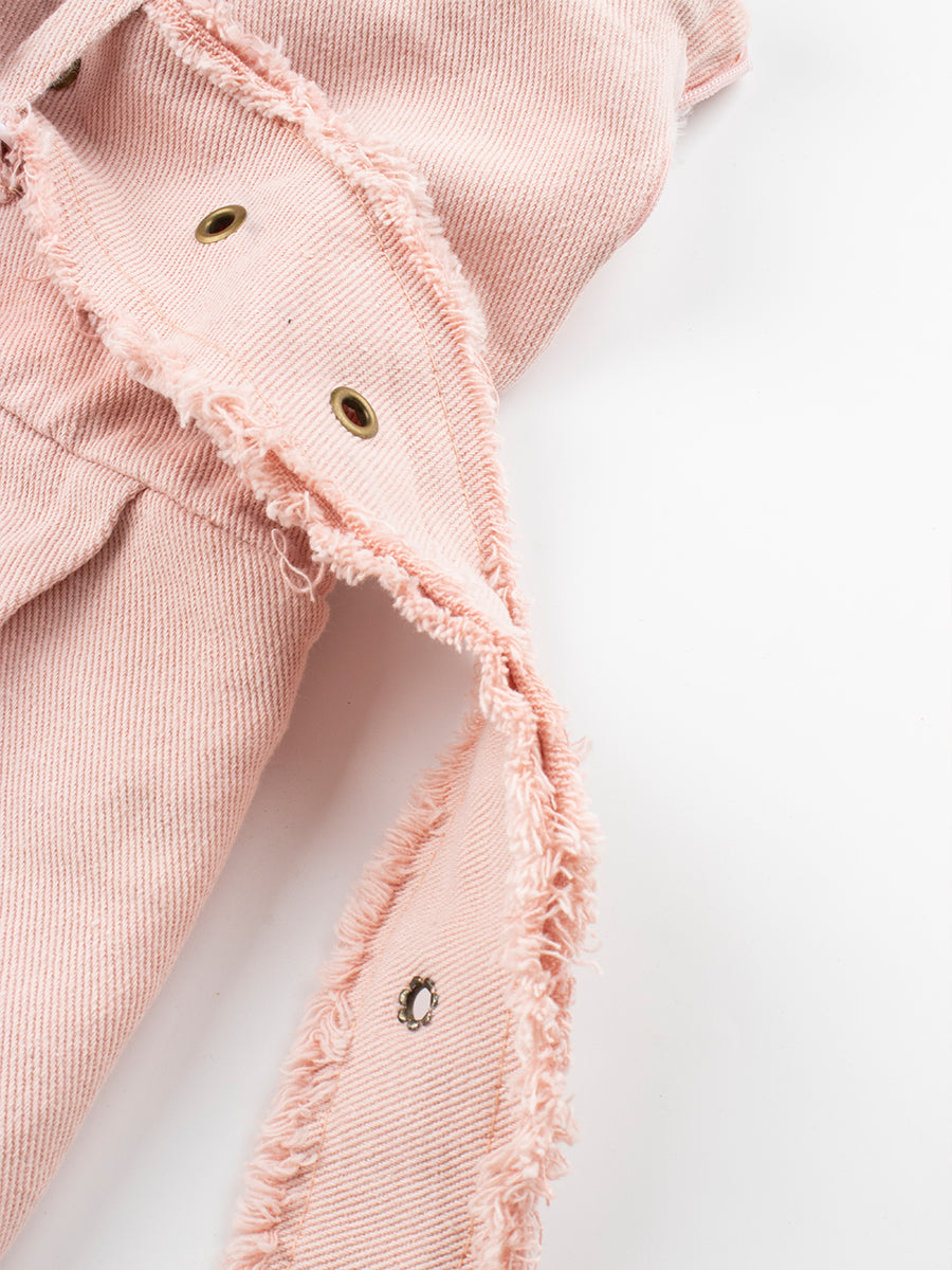 Fake Two Piece Patchwork Denim Pleated Hem Shorts