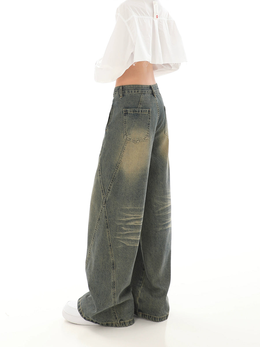 Vintage Relaxed Fit Grey Wide Leg Denim Jeans