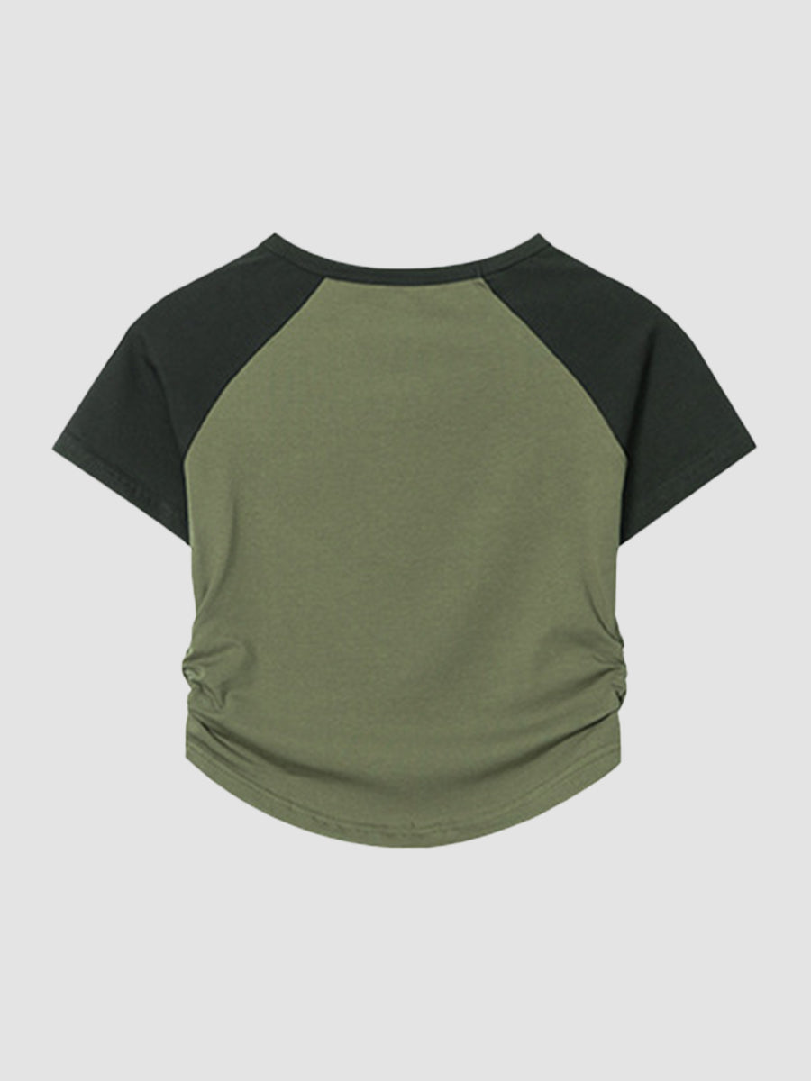 Pleated Print Short Sleeve Top