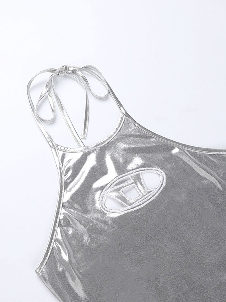 Hollow Glitter Halter Top