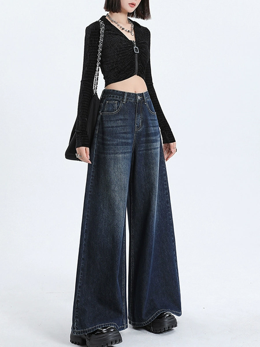 Solid Color Relaxed Fit High Rise Jeans Denim Pants