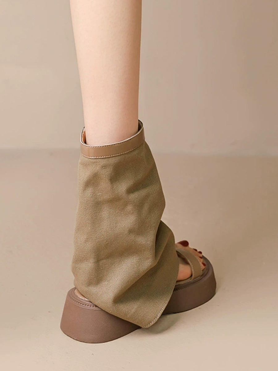 Vintage Denim Boots Sandals with Zipper