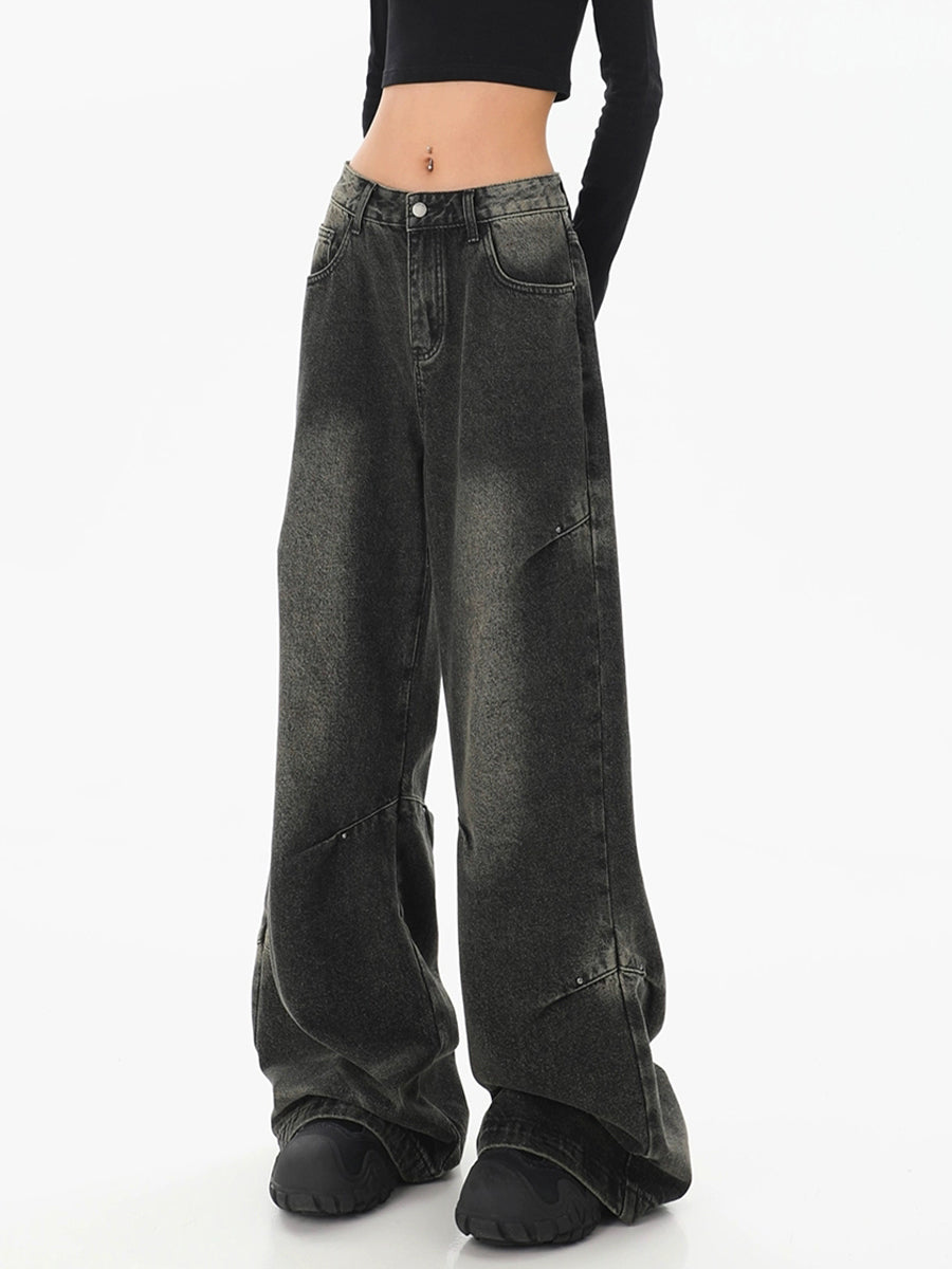 Black Denim Straight Leg Loose Jeans