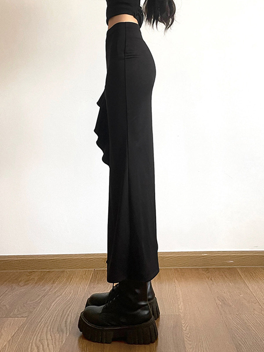 Black Slim Irregular Hem Midi Skirt