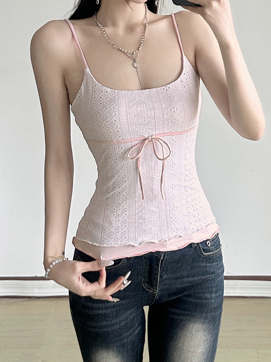 Fake Two Piece Bow Tie Cami Top