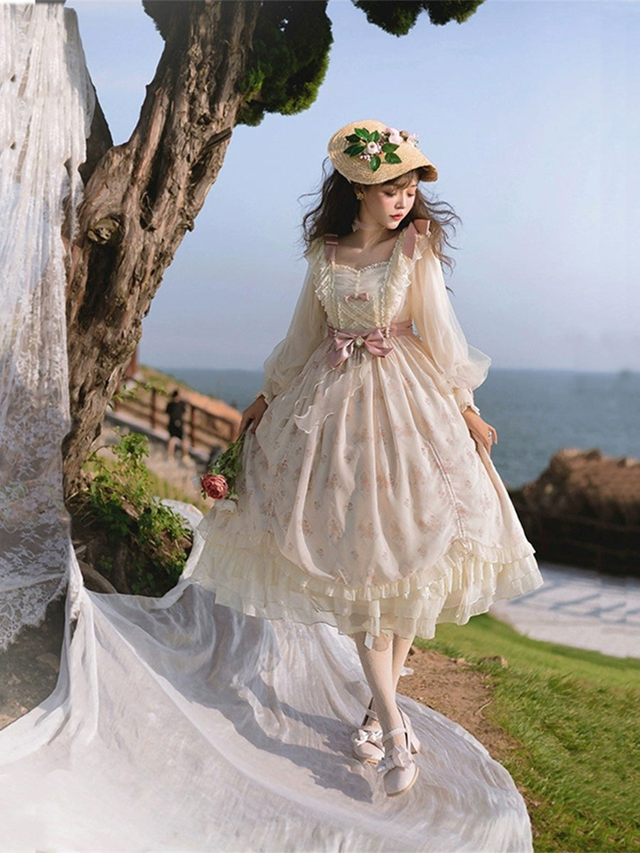 Girls Lolita Princess Dress Kawaii Long Sleeve Chiffon Skirt Cute Girl Dress