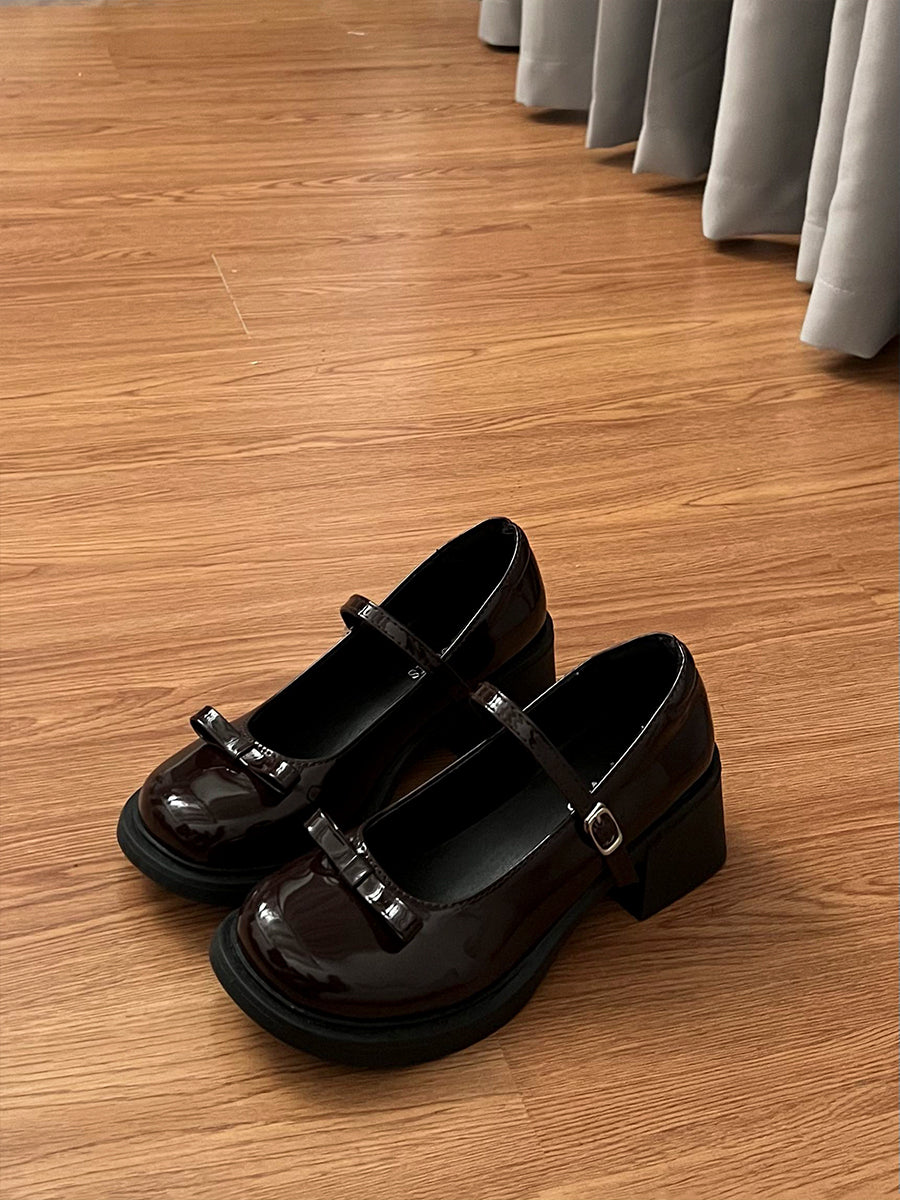 Bow Tie Round Toe Mary Jane Heels Shoes(No Socks)