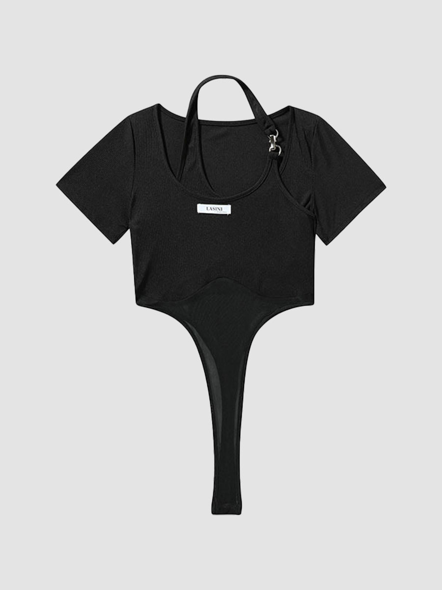 Solid Color Fake Two-Piece Onesie Top