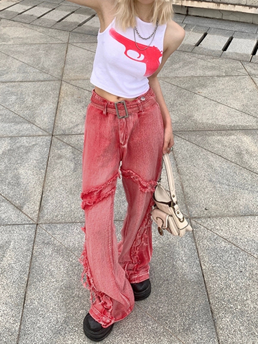 Pink Casual Denim Jeans
