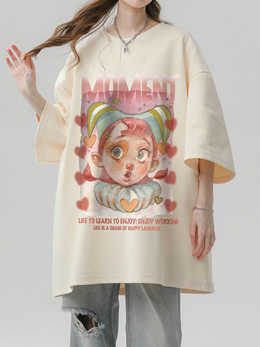 Clown Girl Print Oversize Short Sleeve Top